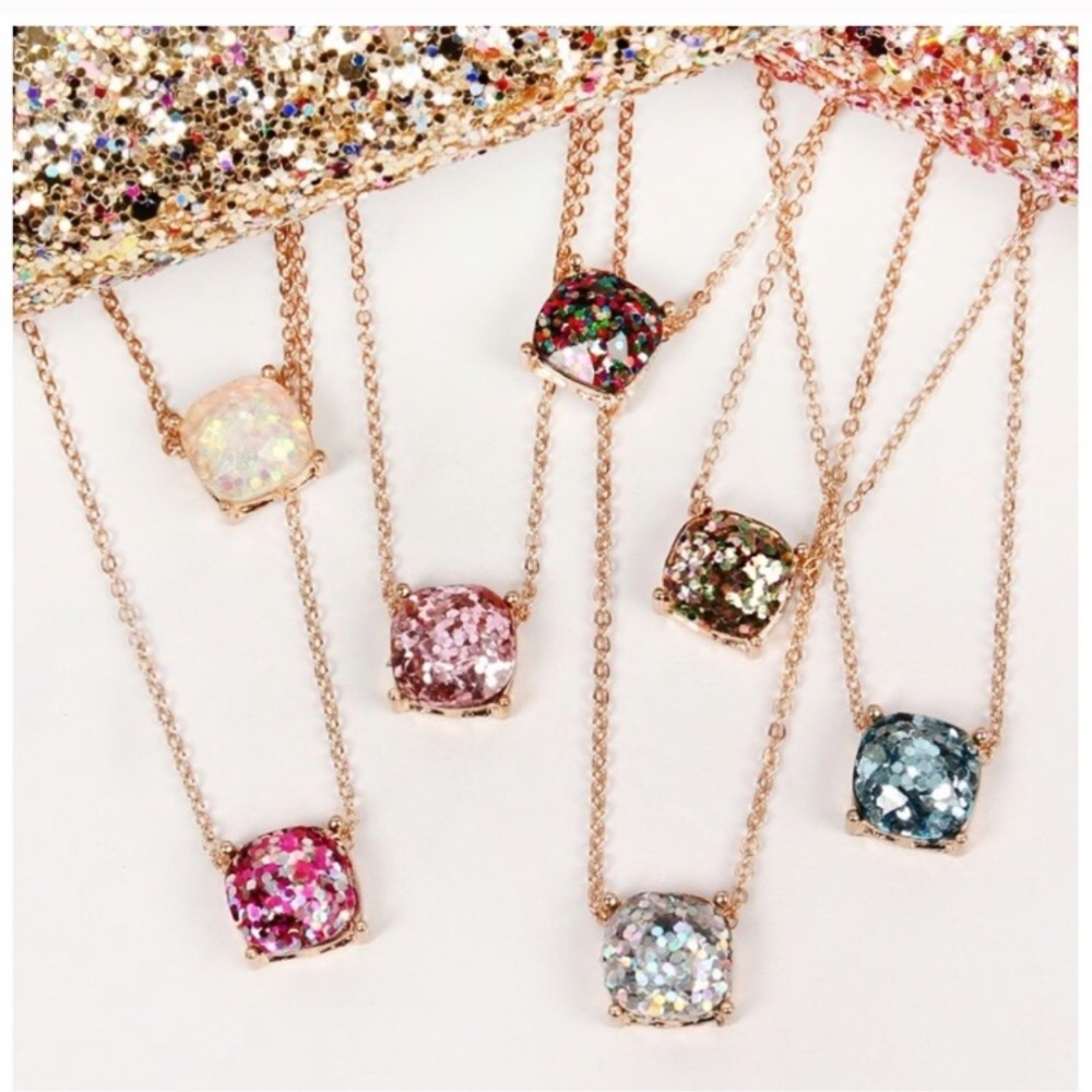 Glitter Cushion Cut Necklace